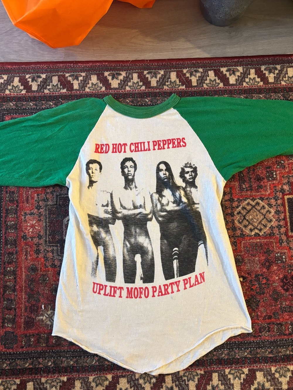 Red Hot Chili Peppers Green & White Raglan Long Sleeve Tee